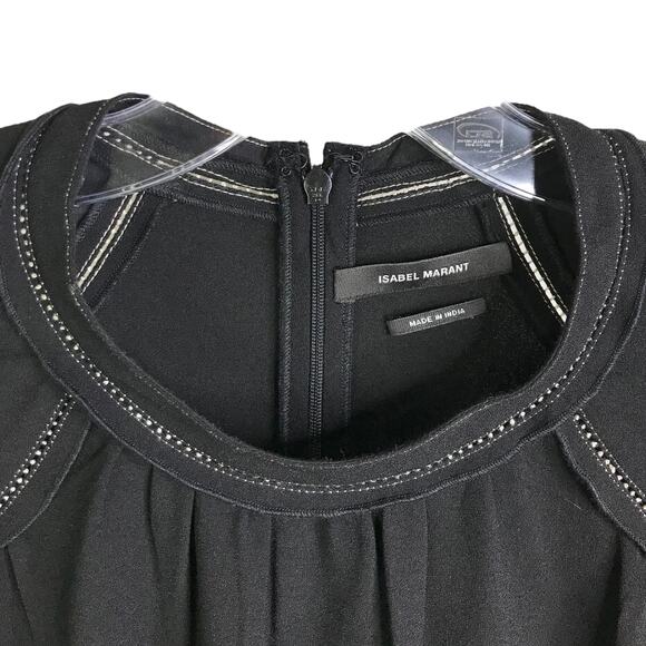 Isabel Marant Blouse top Womens 38 Black Puff Sleeves Cream Trim - Picture 2 of 7